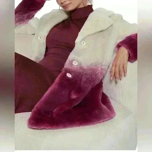 NWT Guess Clara Pink/Cream Faux Fur Coat, Size Large - Picture 6 of 14